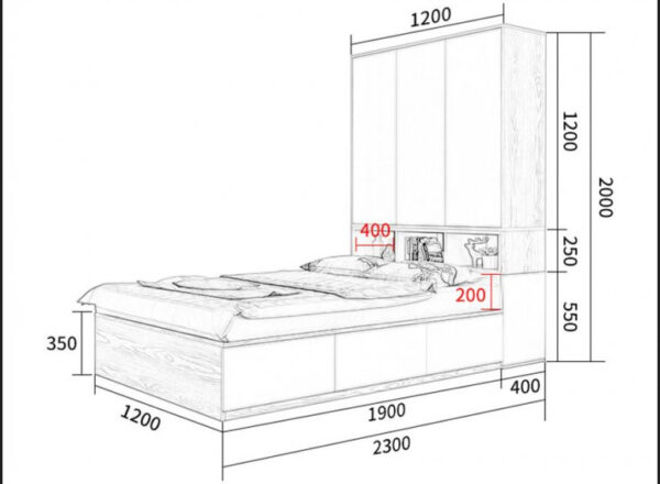 kích thước Giường Ngủ Kết Hợp Tủ Quần Áo Thông Minh Nhỏ Gọn GTT - 9085